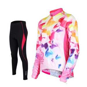 Ensemble de maillot de cyclisme pour femmes, rose et violet, manches longues, fermeture éclair intégrale, pantalon respirant en spandex, tenue de vélo assortie - Product Image 4