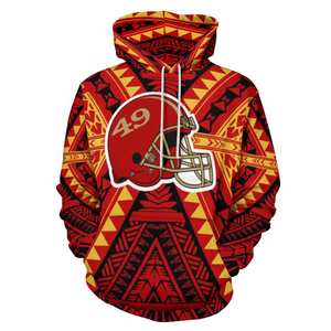 Sudadera con Capucha para Hombre, Diseño Geométrico Rojo y Negro, Logotipo de Casco de Fútbol Americano - Product Image 2