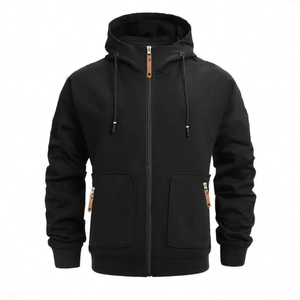 Nouveau sweat à capuche noir zippé de qualité supérieure, 100 % coton molletonné, coupe oversize décontractée, idéal pour l'automne, couleur unie, épaules tombantes - Product Image 2