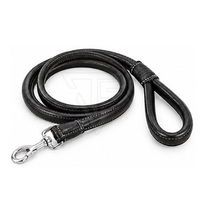 Ensemble collier et laisse pour chien en cuir véritable classique avec sangle réglable, boucle en métal, anneau en D et sangle cousue - Product Image 3
