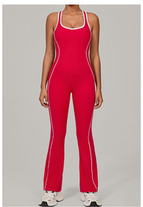 Combinaison de yoga une pièce sans dos, longue, avec bande latérale, taille haute, sans couture, en Spandex et Polyester, pour femme, vêtements de sport - Product Image 4