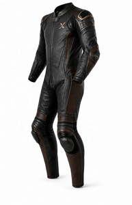 Combinaison de moto en cuir pleine fleur X Premium d'une seule pièce |   Noir Rouge Gris |   Logo X |   Fabricant OEM ODM |   Design haut de gamme | - Product Image 2