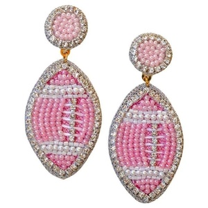 Lightweight and Comfortable for Long Wear <b>Red</b> Rhinestone Game Day Statement Football Design Dangle <b>Earrings</b> for Women and Girls - Product Image 5