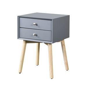 Comodino Moderno Stile Mid-Century con 2 Cassetti e Gambe in Legno di Gomma Grigio per Camera da Letto e Soggiorno - Product Image 4