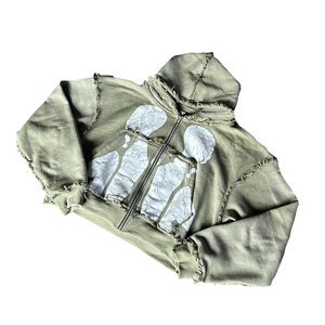 Sudadera con capucha OEM 2026 personalizada de algodón vintage, corta, de alto gramaje, con lavado ácido, oversize, estampado serigrafiado y efecto desgastado con cremallera - Product Image 5