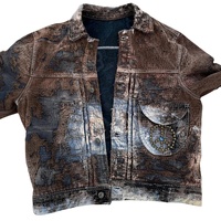 Blouson en jean délavé style vintage avec broderie strass, effet usé, respirant, coupe-vent, décontracté pour homme, printemps, fabrication OEM