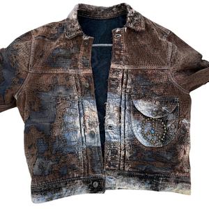 Veste en jean vieilli style vintage avec broderie strass, effet délavé soleil, pour homme, printemps, logo frontal, fabrication OEM 2026 - Product Image 2