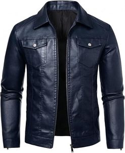 Chaqueta de Cuero Genuino Unisex, Chaqueta de Motero de Piel de Oveja para Hombre, con Cierre y Bolsillos, Abrigo de Cuero Cálido para Invierno, Personalizable - Product Image 1