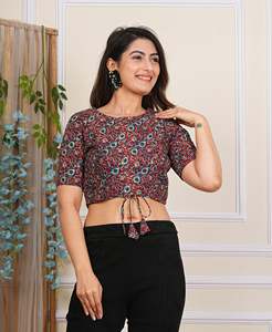 Chemisier en coton à imprimé floral, couleur bordeaux, ensemble de vêtements pour femmes, haut confortable, tissu respirant, élégant, formel, été - Product Image 1