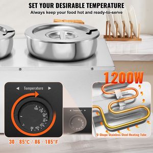 Scaldavivande Elettrico Commerciale Doppio da 7.4QT, 1200W, in Acciaio Inossidabile, con Temperatura Regolabile 86~185 Fahrenheit, Manuale - Product Image 6