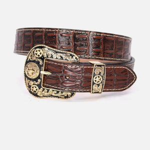 Artisanat de haute qualité motif en relief motif personnalisé ceinture d'outillage en cuir occidental véritable marron pour hommes et femmes - Product Image 3