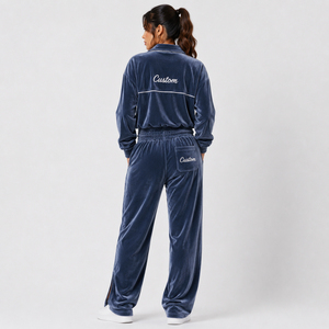 Hot Selling Custom Velour Tracksuit for Women Plus Size Zip-up <b>Embroidery</b> <b>Set</b> Solid Pattern 2 Piece <b>Set</b> Velvet Suit 2026 - Product Image 4