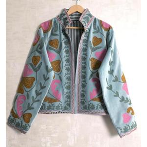 Indian Boho Velvet Suzani Jacket Handmade Embroidery Long Sleeve Designer Women Ethnic Outerwear <b>Coat</b> - Product Image 1