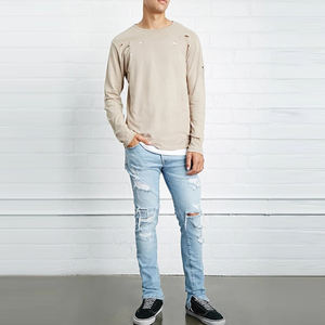 T-shirt en tricot pour homme coupe classique, effet vieilli, finition délavée, style streetwear, coton respirant, fournisseur OEM, 100% haute qualité - Product Image 5