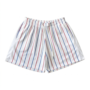Shorts en maille unie pour hommes, taille mi-haute élastique, séchage rapide, respirant, style décontracté urbain, 100 % polyester, motif rouge, bleu, blanc - Product Image 1
