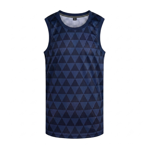 Camiseta de baloncesto azul marino personalizada de alta calidad para hombre, sin mangas, con estampado triangular, antibacteriana, transpirable, atlética, OEM - Product Image 1