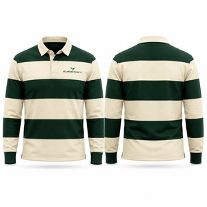Camisa de Rugby a Rayas de Manga Larga para Hombre, Cuello Alto, Corte Regular, para Todas las Temporadas, 100% Algodón, Transpirable, Anti-UV - Product Image 1
