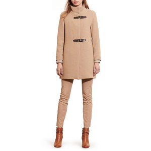 Elegante Abrigo Midi de Lana para Mujer con Cuello Alto y Cierre de Hebilla, Estilo Gabardina, Color Sólido, Cálido para Invierno - Product Image 3