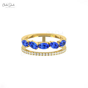 Anillo de Oro Sólido de 14K Hecho a Mano con Diseño de Vástago Dividido Paralelo y Gema de Tanzanita Natural de 1.1CTW, Anillo Apilable con Diamantes, Joyería para Fiestas - Product Image 4