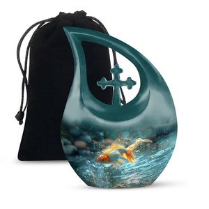 Urna Conmemorativa de Cremación con Forma de Lágrima y Águila en Atardecer para Cenizas Humanas, Urna Funeraria con Cruz y Bolsa de Terciopelo Gratis - Product Image 6