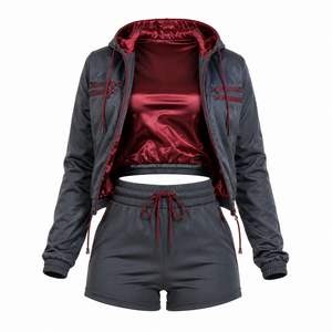 Ripstop Polyester Fabric Side <b>Zip</b> Pocket Shorts Ladies Lightweight Windbreaker Set Custom Puff Print Logo Custom Sportswear - Product Image 4