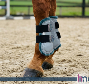Bottes de brossage pour chevaux en néoprène et similicuir premium, doublure douce en fourrure, pailletées, avec sangles, légères et absorbant les chocs - Product Image 1