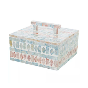 Mother Pearl Jewelry <b>Box</b> Pastel Geometric Shell Inlay Trinket Case Luxury Keepsake Organizer Handle Living Room <b>Wardrobe</b> Single - Product Image 2