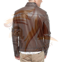 Manteau d'hiver en cuir marron de fabrication professionnelle pour hommes, veste en cuir de haute qualité à col montant pour l'extérieur