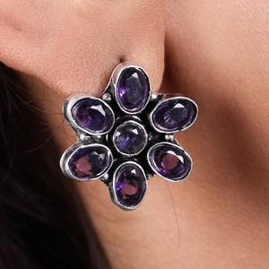 Trendy Antique <b>Silver</b> Brass Multi Stone Flower <b>Stud</b> Earrings Wholesale | Indian Ethnic Boho Manufacturer | Factory Direct Supply - Product Image 5