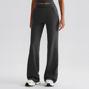 High Quality <b>With</b> <b>Pockets</b> Flare Wide Leg Pants Women Nude Feel Elastic Butt Lift High Waist Women's Pants & Trousers - Product Image 6