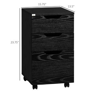 Armoire de rangement métallique à 3 tiroirs sur roulettes, finition grain de bois noir, assemblée - Product Image 3