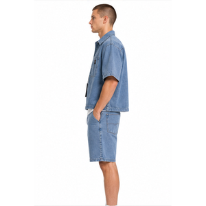 Men Denim Short <b>Set</b> Premium Quality Denim Vest Matching Shorts Modern Style For Casual And Daily Wear Men Denim Short <b>Set</b> - Product Image 2