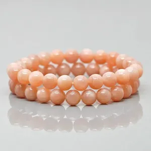 Natural Peach Moonstone 8mm Smooth Round AA Grade Gemstone Beads <b>Stretch</b> <b>Bracelet</b> Healing Jewelry Wholesale - Product Image 4