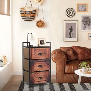 Cassettiera Moderna Rustica a 3 Livelli in Tessuto con Struttura in Acciaio e Top in Legno Massello per l'Organizzazione della Cucina - Product Image 4