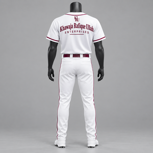 Maillot de baseball Khawaja Rafique Ullah Enterprises pour homme, blanc et bleu, imprimé par transfert thermique, manches courtes, coupe classique, 100 % polyester - Product Image 6