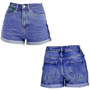 Women Pleated High Waisted Denim Shorts Summer Casual Folded Hem Jean Shorts Loose Wide Leg Washed Cotton Pants - Product Image 4
