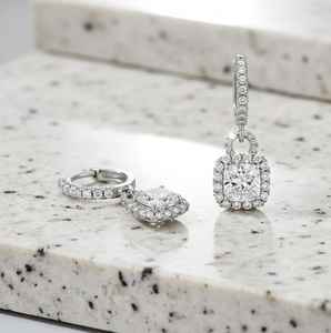 Pendientes Colgantes de Diamantes Cultivados en Laboratorio con Corte Cojín y Halo de Oro de 14K de la Mejor Calidad para Niñas, Joyería Fina - Product Image 5