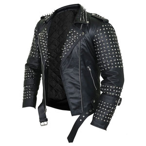 <b>Men's</b> Punk Style PU Leather Motorcycle <b>Jacket</b> With Rivets And Zipper Closure Turn-down Collar Slim Fit Autumn Wear - Product Image 1