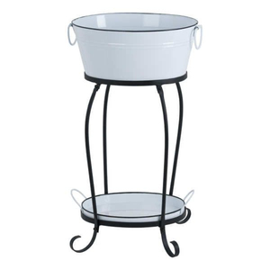 Cubeta de metal galvanizado blanca vintage para bebidas, hielo, vino, cerveza y champán, enfriador de bebidas ovalado con asa para fiestas. - Product Image 3