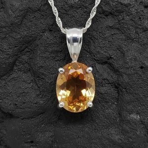 Pendentif ovale en citrine naturelle, argent sterling 925 plaqué or 14 carats, pierre précieuse jaune, cadeau de bijoux pierre de naissance de novembre - Product Image 4