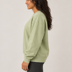Women's Light Olive Multicolor Varsity Letter <b>Crewneck</b> Sweatshirt Oversized Long Sleeve Custom Logo Pullover Wholesale - Product Image 4