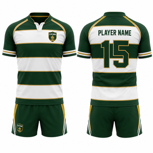 MEGAMAPLE Club Name Soccer Jersey Unisex Short Player Name Green White <b>Gold</b> Striped Heat-Transfer Printed Breathable - Product Image 1