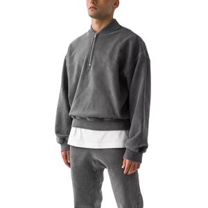 Sudadera Vintage Personalizada de Algodón 100% con Cremallera Media, Tejido French Terry de 400GSM, Lavado Ácido, Bordada para Hombre, Invierno - Product Image 2