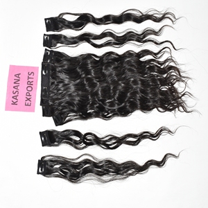 Extensions de cheveux humains naturels noirs pour femmes, 100 % Remy, ondulés profonds, raides et crépus, cuticules alignées, avec clip, style indien, en dentelle complète - Product Image 1