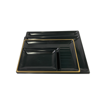 Plateau alimentaire rectangulaire noir en plastique de qualité supérieure du Vietnam, style japonais, durable, moulé par injection à chaud, 65g, pour sushis et plats.