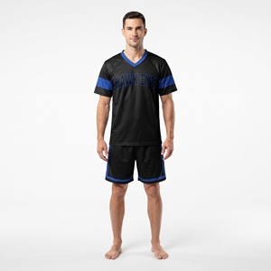 Camiseta de Fútbol para Hombre Hawk Eye, Cuello en V, Color Negro y Azul, Manga Corta, Uniforme Deportivo, Ajuste Atlético, para Todas las Temporadas - Product Image 1