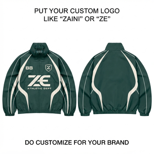 Premium 120 GSM Polyester <b>Windbreaker</b> Jacket <b>Black</b> Contrast Piping Custom Screen Print Logo OEM - Product Image 5