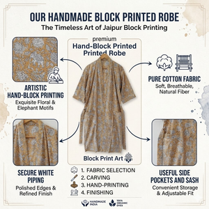 Robe kimono longue florale écologique pour femmes |   Robe de chambre en coton imprimée à la main |   Peignoir de plage à col en V et manches longues - Product Image 6