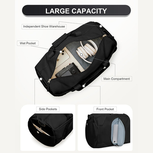 Bolsa Deportiva Ovalada Negra con Cierre de Cremallera, Asas Dobles, Bolsillo Delantero, Capacidad de 20-36L, Mochila Unisex para Entrenamiento - Product Image 6