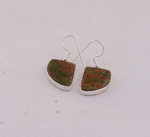 Boucles d'oreilles pendantes demi-lune en argent sterling 925 avec unakite, pierre précieuse naturelle verte et rose, bijoux faits à la main, vente en gros, personnalisables - Product Image 3